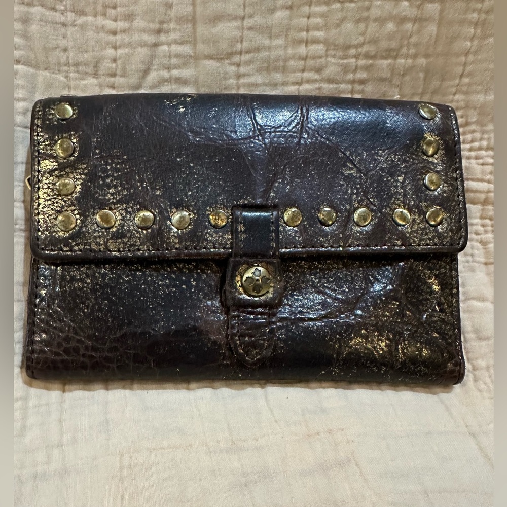 Patricia Nash distressed leather/gold with studs wallet